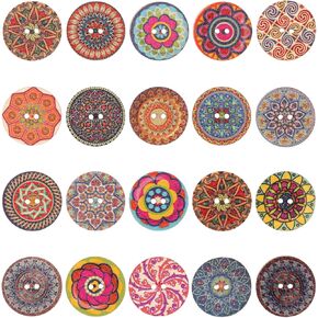 100 PCS WOOD BUNTER للخياطة ، أزرار زخرفية للملابس 1 بوصة خمر خشبية متنوعة أزرار كبيرة مع فتحتين زر خشبي ملون للحرف DIY (25 ملم) in Kuwait