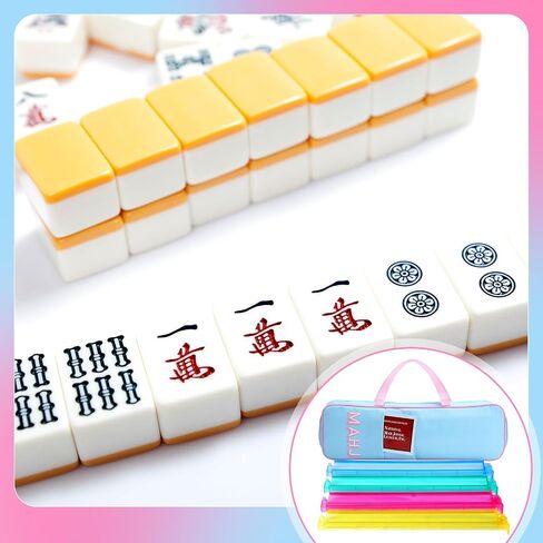 حقيبة رف Mahjong Mahjong لتخزين لعبة Mahjong 21 × 6.5 × 2 بوصات حقيبة بلاط Mah Jong مع سحاب للبلاط ودافعات تخزين رف تحمل أكياس الهدايا (الأزرق الفاتح) in Kuwait