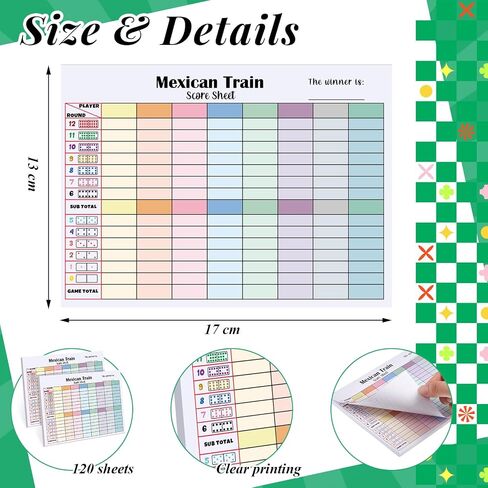 2 Pack 120 Sheets Mexican Train Score Pads Colorful Chicken Foot Dominoes Game Scorepad Adult Mexican Train Score Sheet Scoreboard Paper Record Clearly for Family Game (6.7 x 5 Inches) in Saudi Arabia