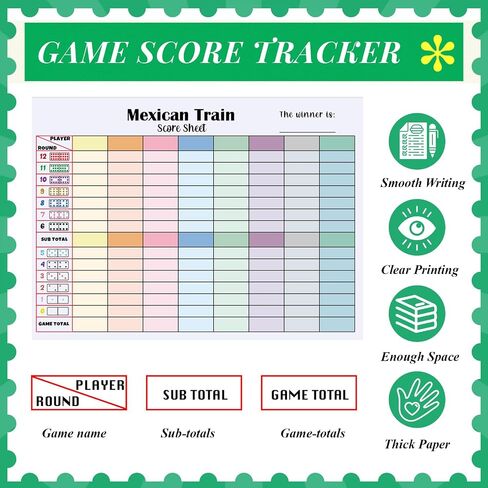 2 Pack 120 Sheets Mexican Train Score Pads Colorful Chicken Foot Dominoes Game Scorepad Adult Mexican Train Score Sheet Scoreboard Paper Record Clearly for Family Game (6.7 x 5 Inches) in Saudi Arabia