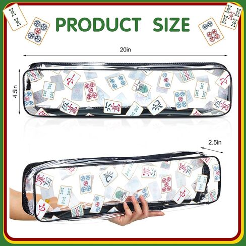 2 PCS Mahjong Tile Bag رفوف Mahjong للبلاط والدفع مقاوم للبلاط مقاوم للماء PVC Clear Mah Jong Gifts ، حقيبة فارغة فقط ، 20 × 4.5 × 2.5 (النمط الكلاسيكي) in Saudi Arabia