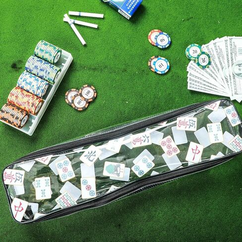 2 PCS Mahjong Tile Bag رفوف Mahjong للبلاط والدفع مقاوم للبلاط مقاوم للماء PVC Clear Mah Jong Gifts ، حقيبة فارغة فقط ، 20 × 4.5 × 2.5 (النمط الكلاسيكي) in Saudi Arabia