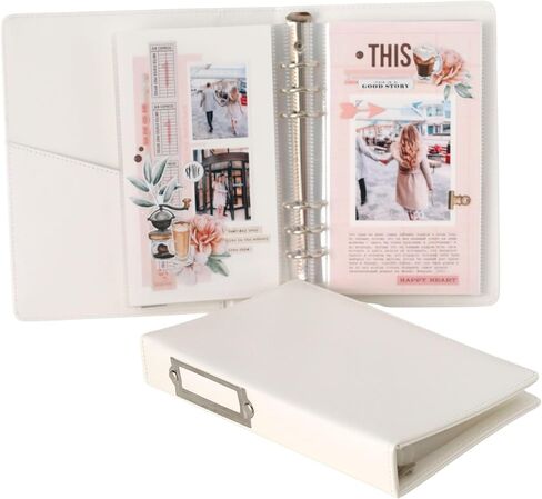 6 Ring Leather 4x8 Small Scrapbook Album ، ألبوم سجل القصاصات المصغرة ، سجل القصاصات مع الأكمام ، ألبوم Scrapbooking Leaf ، سجل قصاصات جلدي ، ألبوم صور أبيض ، ألبوم قصص DEGUN in Saudi Arabia