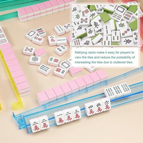 Mahjong Racks with Pushers 4PCS Set Majiang Tile Holder Acrylic Mahjong Racks Accessories and Gifts(White) in Kuwait