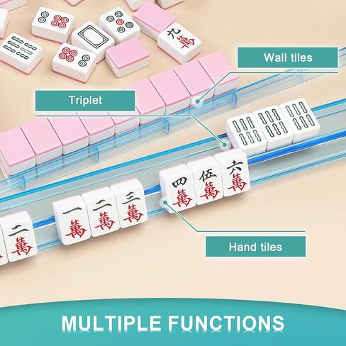 Mahjong Racks with Pushers 4PCS Set Majiang Tile Holder Acrylic Mahjong Racks Accessories and Gifts(White) in Kuwait