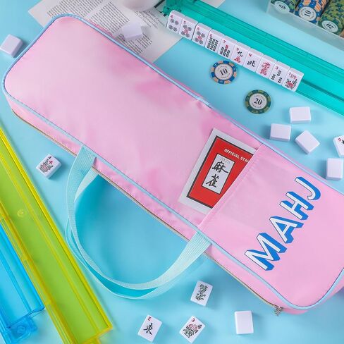 حقيبة رف Mahjong Mahjong لتخزين لعبة Mahjong 21 × 6.5 × 2 بوصات حقيبة بلاط Mah Jong مع سحاب للبلاط ودافعات تخزين رف تحمل أكياس الهدايا (الأزرق الفاتح) in Kuwait