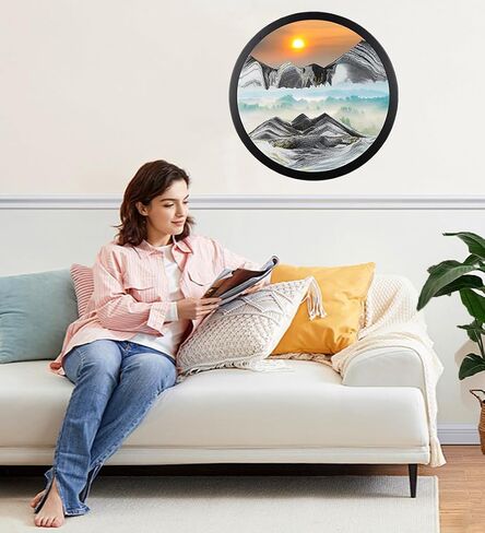 Oneshow 17.3 in Moving Sand Art Picture Wall Hanging, 3D Sand Art Liquid Motion 360° Rotating,for Meditation, Home Office Decoration Relax Mood Glass Craft Birthday Gifts for Adults (Blue-17.3 in) in Kuwait