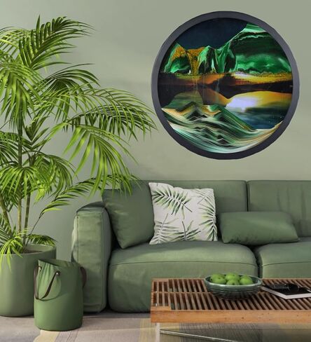 oneshow 17.3 في تحريك جدار الصورة الرملية المعلقة ، حركة سائل فني ثلاثي الأبعاد 360 درجة ، للتأمل ، ديكور المنزل ، هدايا عيد ميلاد الزجاج المزاجي للبالغين (الأزرق-17.3 بوصة) in Kuwait