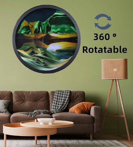 oneshow 17.3 في تحريك جدار الصورة الرملية المعلقة ، حركة سائل فني ثلاثي الأبعاد 360 درجة ، للتأمل ، ديكور المنزل ، هدايا عيد ميلاد الزجاج المزاجي للبالغين (الأزرق-17.3 بوصة) in Kuwait