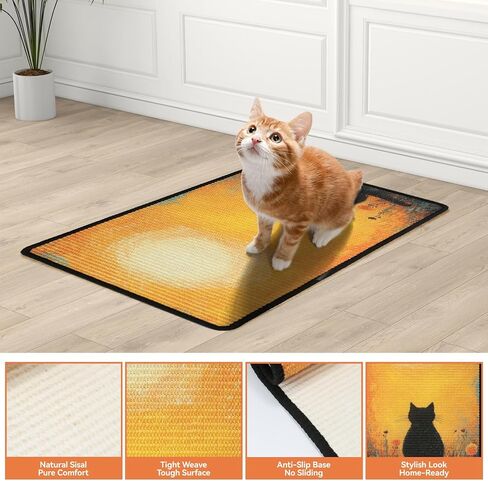 حصيرة خدش Cat ، 23.6 × 15.7 '' وسادة خدش قطة سيزال كبيرة مع دعم غير انزلاق ، حصيرة خدش القط للأرضية والجدار والأريكة والأثاث ((yellowsilence) in Kuwait