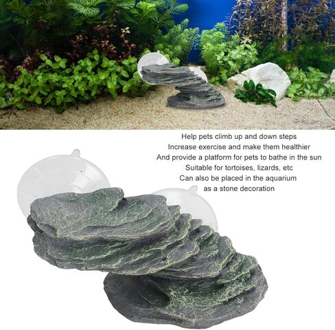 منصة تسلق السلحفاة Yuyte الزواحف المنحدر راتنجات الرصيف لسلاحف السحالي مع كأس الشفط LifeLike Rock Rock Ornament in Saudi Arabia