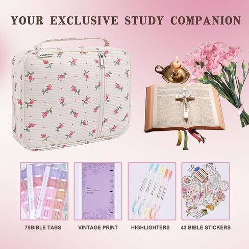 Bible Cover Case for Women with Study Supplies,Corduroy Check Bible Carrying Case with Study Accessories,Bible Study Kit Bible Journaling Supplies,Birthday Christian Gifts for Women(M) in Kuwait