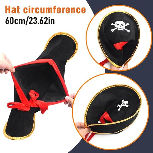 9 Pcs Pirate Hat Set, Skull Print Hat with Shoulder Parrot, Eye Mask Fake Mustaches, Pirate Costume Accessories for Halloween Caribbean, Fancy Dress Hat School Show or Role Play Props in Saudi Arabia