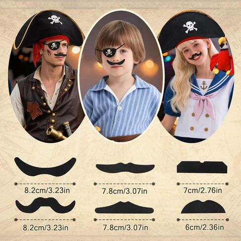 9 Pcs Pirate Hat Set, Skull Print Hat with Shoulder Parrot, Eye Mask Fake Mustaches, Pirate Costume Accessories for Halloween Caribbean, Fancy Dress Hat School Show or Role Play Props in Saudi Arabia