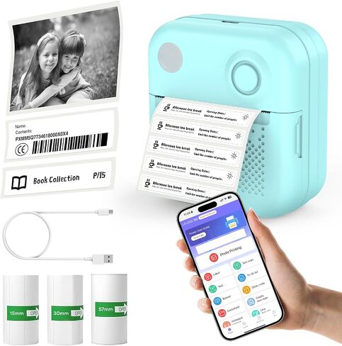 MoKo Label Marker Machine with 3 Rolls Paper, Bluetooth Mini Label Printer with Multiple Templates for Phones, Mini Sticker Printer for Home, Office, Organization, Small Business, Blue in Saudi Arabia