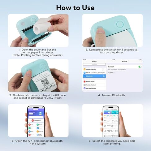 MoKo Label Marker Machine with 3 Rolls Paper, Bluetooth Mini Label Printer with Multiple Templates for Phones, Mini Sticker Printer for Home, Office, Organization, Small Business, Blue in Saudi Arabia