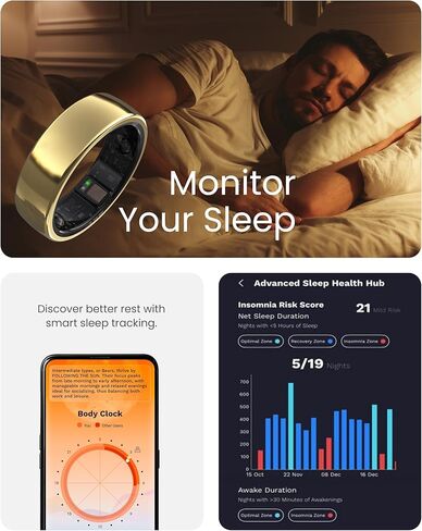 حلقة ذكية، حلقة يمكن ارتداؤها لتعقب النوم، أجهزة تتبع النشاط واللياقة البدنية، حلقة سهلة الاتصال للرجال والنساء، مقاومة للماء حتى 50 مترًا، عمر البطارية 7 أيام (الحجم 10، أسود غامق) in Kuwait