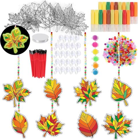 nlicrst 32 مجموعات السقوط ورقة Suncatchers الزخارف ديكورات ديي نافذة فن السقوط فقرة مجموعات الحرف اليدوية ديي مابل ورقة الشمس in Kuwait