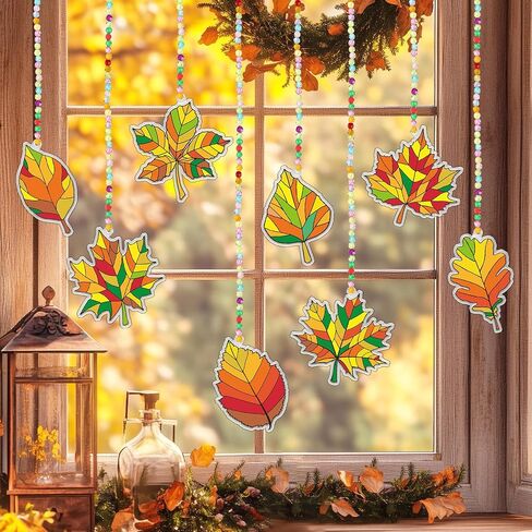 nlicrst 32 مجموعات السقوط ورقة Suncatchers الزخارف ديكورات ديي نافذة فن السقوط فقرة مجموعات الحرف اليدوية ديي مابل ورقة الشمس in Kuwait