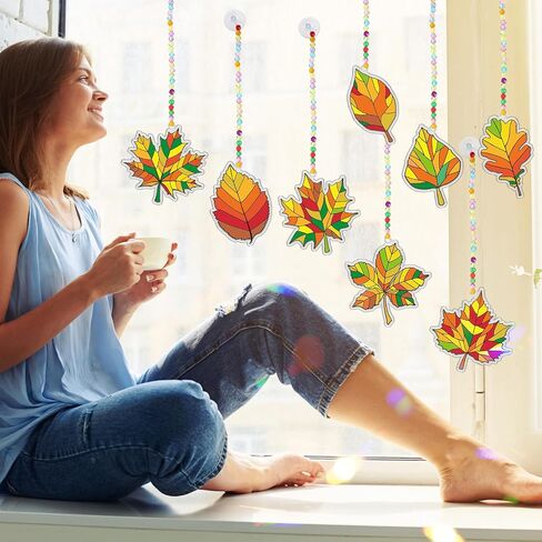 nlicrst 32 مجموعات السقوط ورقة Suncatchers الزخارف ديكورات ديي نافذة فن السقوط فقرة مجموعات الحرف اليدوية ديي مابل ورقة الشمس in Kuwait