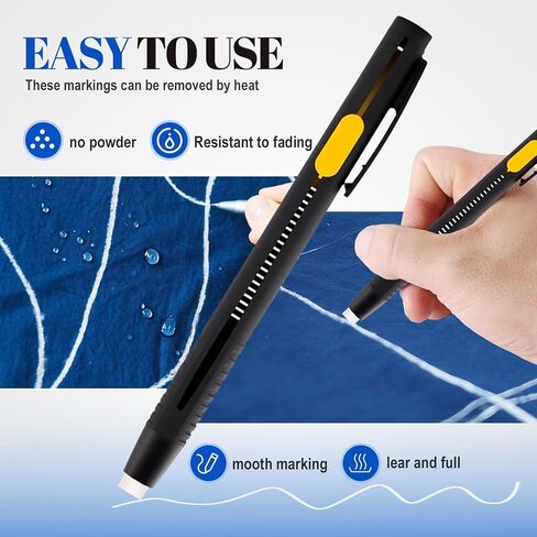 Heat Erasable Fabric Marker for Sewing, Washable Heat Erasable Pens for Fabric, Sewing Chalk DIY Markers for Quilting Embroidery, Suitable for Cotton Knitted Fabrics, 2 Pens + 20 Premium Refills in Saudi Arabia