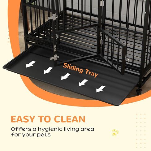 PawHut 48" Heavy Duty Dog Crate, Strong Steel Large Dog Crate with 4 Lockable Wheels, Double Doors, Openable Top and Removable Tray, for Extra Large and Large Dogs, Black in Saudi Arabia