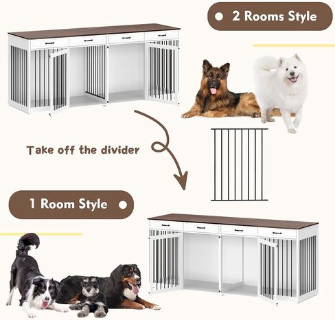 Extra Large Dog Crate with Double Rooms, 93" Heavy Duty Wooden Dog Cage Furniture Dog Crate Kennel w/Drawers & Removable Divider,Indoor Luxury Dog House for Large Dogs,Black in Kuwait
