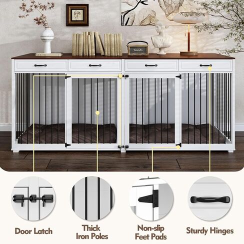 Extra Large Dog Crate with Double Rooms, 93" Heavy Duty Wooden Dog Cage Furniture Dog Crate Kennel w/Drawers & Removable Divider,Indoor Luxury Dog House for Large Dogs,Black in Kuwait