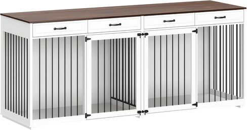Extra Large Dog Crate with Double Rooms, 93" Heavy Duty Wooden Dog Cage Furniture Dog Crate Kennel w/Drawers & Removable Divider,Indoor Luxury Dog House for Large Dogs,Black in Kuwait