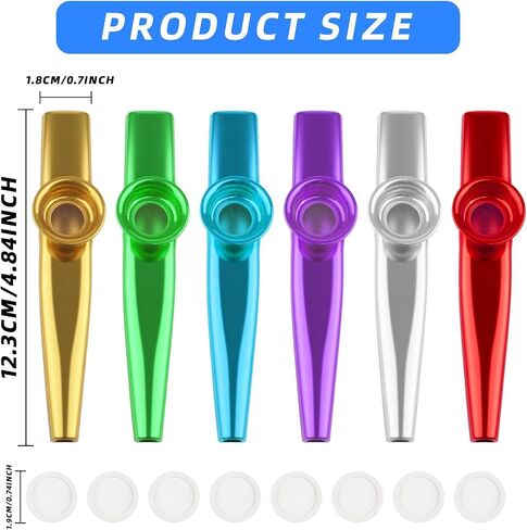 6 PCS Metal Kazoos with 8 PCS Spare Diaphragms - Premium Kazoos Musical Instruments for Adults & Kids, A Good Companion for Ukulele, Violin, Guitar,Piano Keyboard, Perfect for Parties, Music Lovers in Saudi Arabia