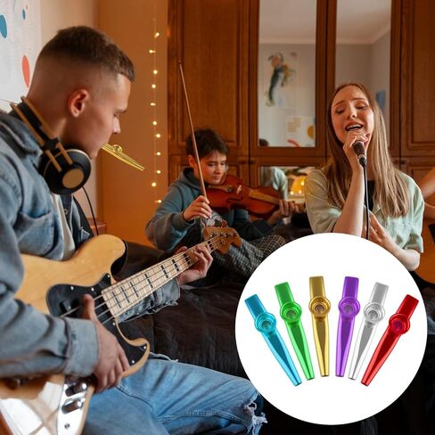 6 PCS Metal Kazoos with 8 PCS Spare Diaphragms - Premium Kazoos Musical Instruments for Adults & Kids, A Good Companion for Ukulele, Violin, Guitar,Piano Keyboard, Perfect for Parties, Music Lovers in Saudi Arabia
