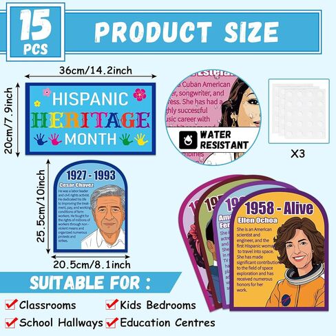 15Pcs Spanish English Hispanic Heritage Month Poster National Hispanic Heritage Month Decoration Motivational Inspirational Hispanic Quote Poster for Classroom Elementary Middle High School Supplies in Saudi Arabia