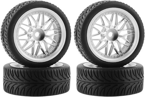 عجلات وإطارات Globact 12mm Hex OD 2.55 "الإطارات المطاطية لـ Traxxas HSP Tamiya Hpi Kyosho Redcat تتجاوز 1/10 RC على الطريق Touring Car Wltoys 144001 1/14 RC Buggy (Silver) in Saudi Arabia
