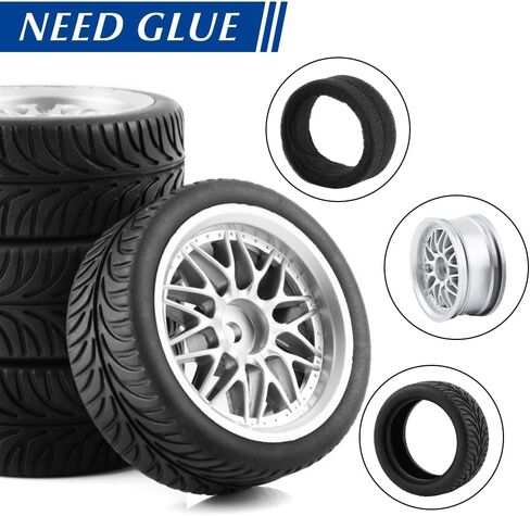 عجلات وإطارات Globact 12mm Hex OD 2.55 "الإطارات المطاطية لـ Traxxas HSP Tamiya Hpi Kyosho Redcat تتجاوز 1/10 RC على الطريق Touring Car Wltoys 144001 1/14 RC Buggy (Silver) in Saudi Arabia