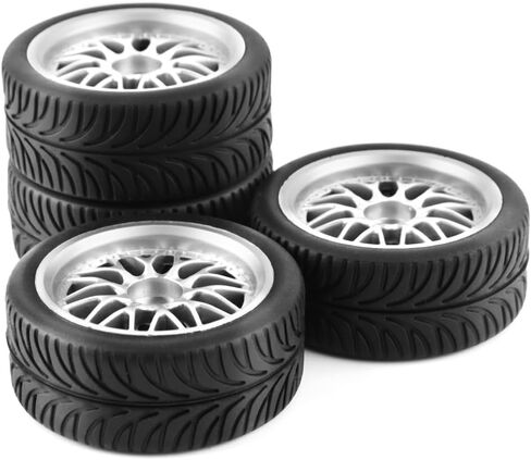 عجلات وإطارات Globact 12mm Hex OD 2.55 "الإطارات المطاطية لـ Traxxas HSP Tamiya Hpi Kyosho Redcat تتجاوز 1/10 RC على الطريق Touring Car Wltoys 144001 1/14 RC Buggy (Silver) in Saudi Arabia