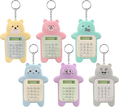 6 Pcs Portable Mini Calculator Keychain,8-Digit LCD Display Cartoon Bear Calculator for Home Office Kids and Adults in Saudi Arabia