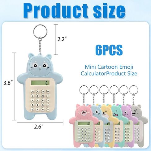 6 Pcs Portable Mini Calculator Keychain,8-Digit LCD Display Cartoon Bear Calculator for Home Office Kids and Adults in Saudi Arabia