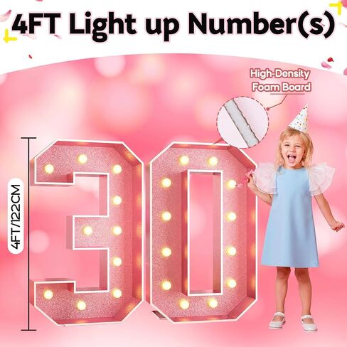 4FT Light Up Number 3, Pink Number 3 Marquee Large Marquee Mosaic Sign for Party, Big Numbers with Lights Giant Light Up Numbers 4 Feet Tall DIY Frame Pre-Cut Foam Board Kit for Birthday Anniversary in Saudi Arabia