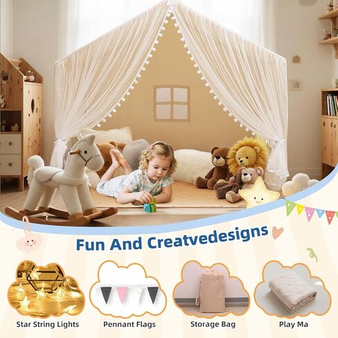 تلعب الأطفال الكبار خيمة ، طولها 55.1 في الطول ، يناسب 3-4 أطفال ، مسرح داخلي للأطفال ، مع حصيرة وأضواء مبطنة ، خيمة سرير للطفل ، عيد ميلاد للبنات الأولاد in Kuwait