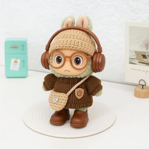 17cm Doll Clothes – 6-Piece Outfit Set with Sweater, Hat, Bag, Glasses, Shoes & Headphones – Handmade Clothing & Accessories for Mini Dolls – Doll Not Included in Saudi Arabia