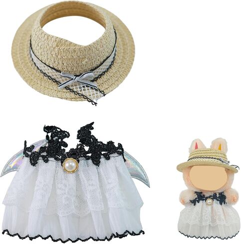 Black Dress for Labubu, Doll Clothes Sets for 15-17 cm Dolls, Elegant 3 Piece Doll Outfit for Labubu, Exquisite LABUBU Designer Clothes Accessories for Girl, Dress to Impress Dolls Clothing in Saudi Arabia