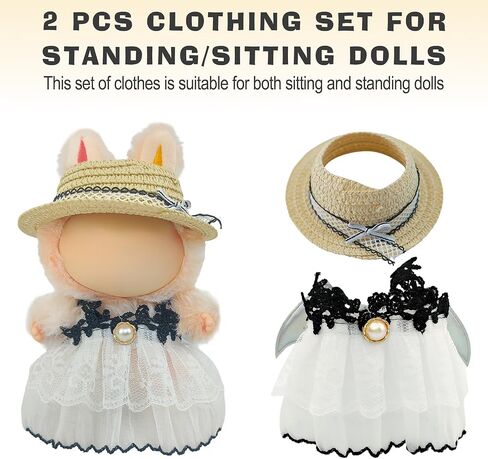 Black Dress for Labubu, Doll Clothes Sets for 15-17 cm Dolls, Elegant 3 Piece Doll Outfit for Labubu, Exquisite LABUBU Designer Clothes Accessories for Girl, Dress to Impress Dolls Clothing in Saudi Arabia