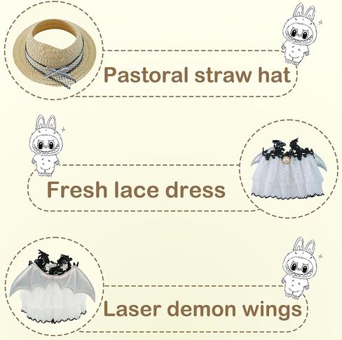 Black Dress for Labubu, Doll Clothes Sets for 15-17 cm Dolls, Elegant 3 Piece Doll Outfit for Labubu, Exquisite LABUBU Designer Clothes Accessories for Girl, Dress to Impress Dolls Clothing in Saudi Arabia