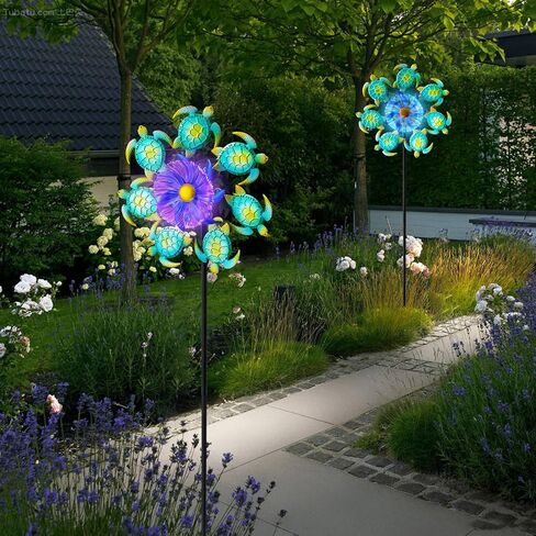 Sea Turtle Sea Outdoor Wind Solar Rind for Yard - 51 "Metal Rind Sculptures Garden Stake with Color LED LID in Saudi Arabia