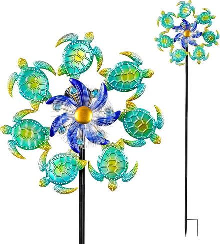 Sea Turtle Sea Outdoor Wind Solar Rind for Yard - 51 "Metal Rind Sculptures Garden Stake with Color LED LID in Saudi Arabia