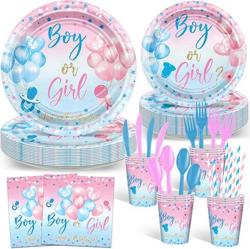 Avezano 192 Pcs Gender Reveal Party Decorations Boy or Girl Plates Napkins Cups Blue and Pink Gender Reveal Party Tableware Set Serve 24 in Saudi Arabia