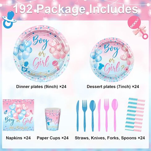 Avezano 192 Pcs Gender Reveal Party Decorations Boy or Girl Plates Napkins Cups Blue and Pink Gender Reveal Party Tableware Set Serve 24 in Saudi Arabia