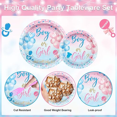 Avezano 192 Pcs Gender Reveal Party Decorations Boy or Girl Plates Napkins Cups Blue and Pink Gender Reveal Party Tableware Set Serve 24 in Saudi Arabia