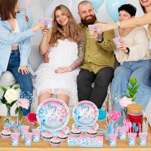 Avezano 192 Pcs Gender Reveal Party Decorations Boy or Girl Plates Napkins Cups Blue and Pink Gender Reveal Party Tableware Set Serve 24 in Saudi Arabia