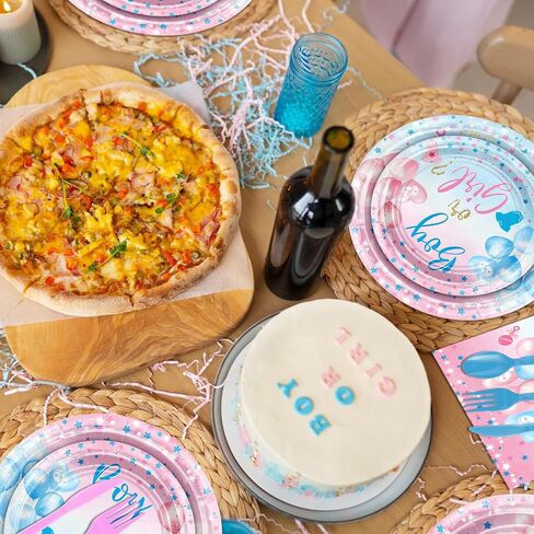 Avezano 192 Pcs Gender Reveal Party Decorations Boy or Girl Plates Napkins Cups Blue and Pink Gender Reveal Party Tableware Set Serve 24 in Saudi Arabia